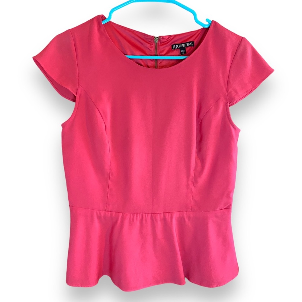 Y2K Express Pinkish Red Peplum Stretchy Short Sleeve Blouse